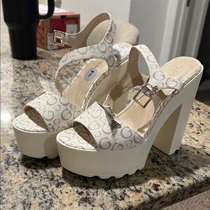 Guess Women's Platform Sandals - Cream and White